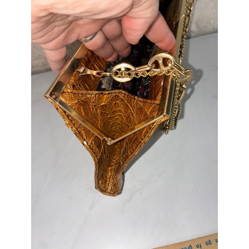 Vintage Rampage Bronze Clutch - Small - Croc Embossed Chain Strap Retro Glam
